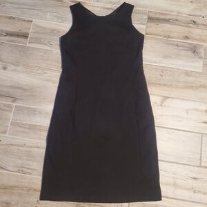 Eileen Fisher Black Sheath Dress Sz Small Viscose Blend Silk Lined LBD Business